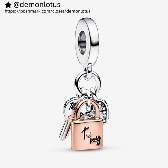Pandora Two-tone Key, Padlock & Heart Triple Dangle Charm - Picture 1 of 5